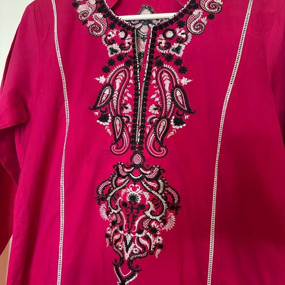 Orange Tree Embroidered Magenta Ethnic Maxi Dress - Size L - Picture 3 of 4